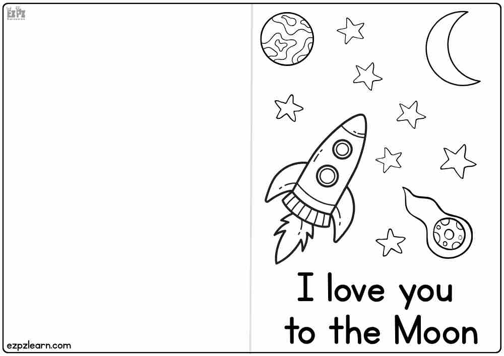 I love you to the Moon. Father's Day or Mother's Day Card for Coloring Free PDF Download